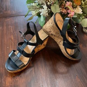 Franco Sarto black espadrilles with silver tone buckle